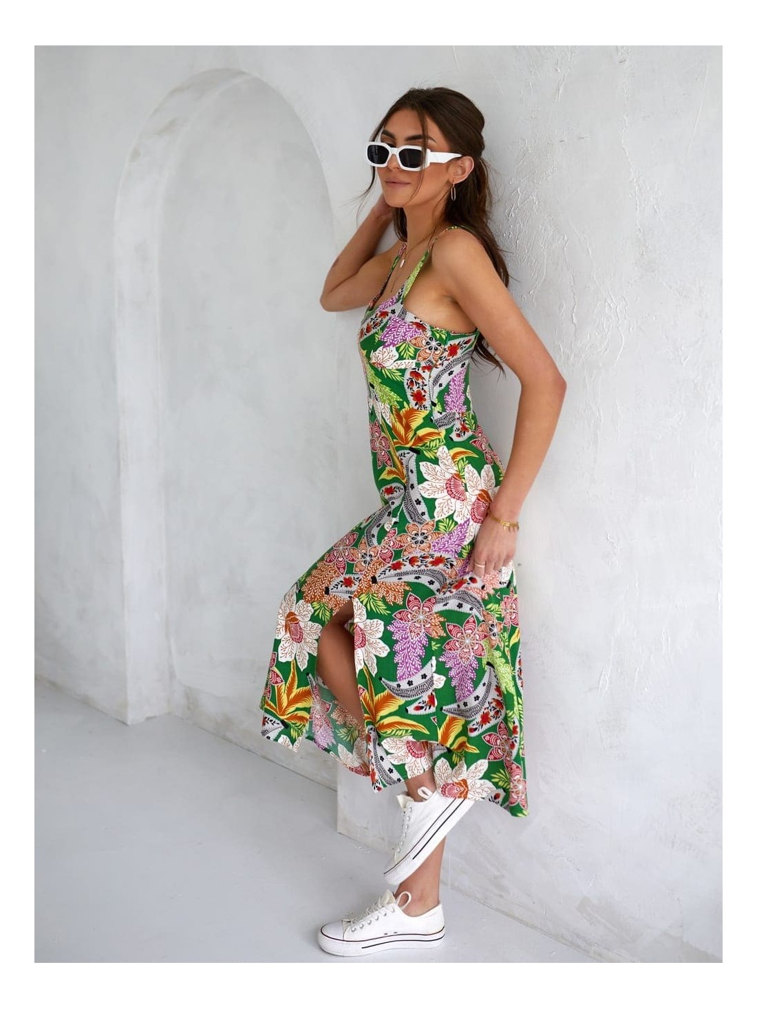 Summer midi dress with straps, green 3183 - Online store - Boutique